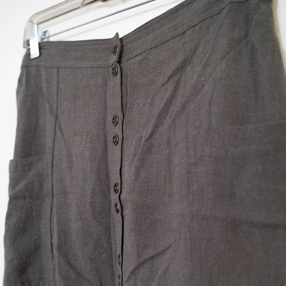 Army green button down skirt